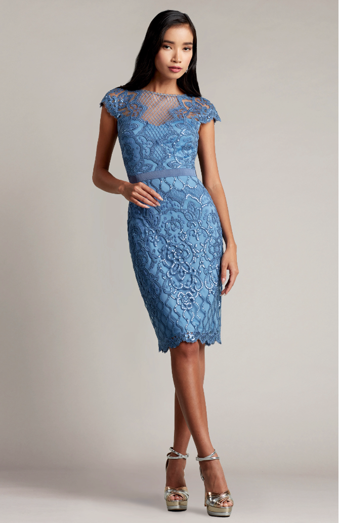 Tadashi Shoji - BJK18795 - Embroidered Tulle Sheath Dress Tadashi Shoji - BJK18795 - Embroidered Tulle Sheath Dress