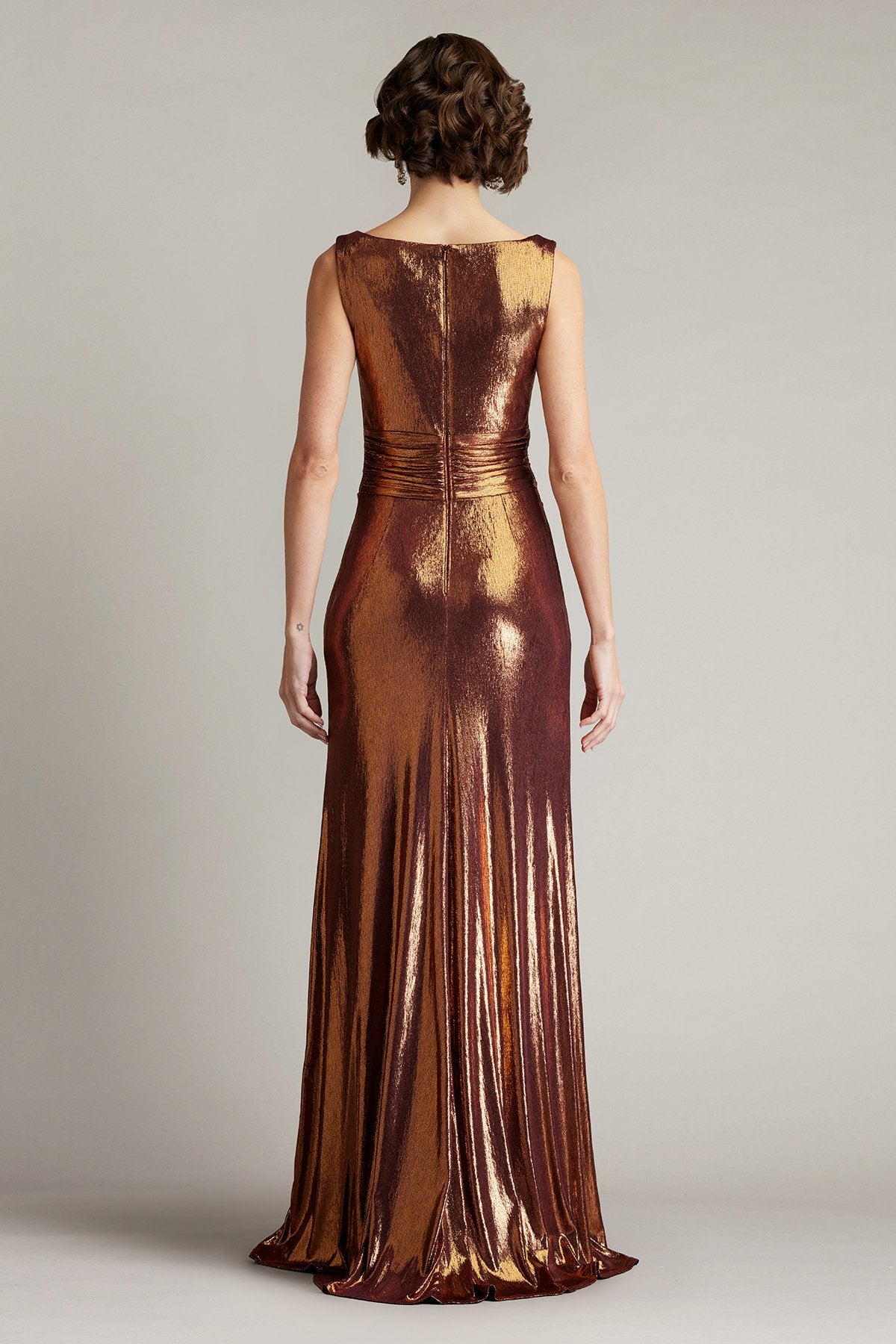 Tadashi Shoji Women's V-Neck Metallic Evening Gown - Brown - Gowns Tadashi Shoji Women's V-Neck Metallic Evening Gown - Brown - Gowns