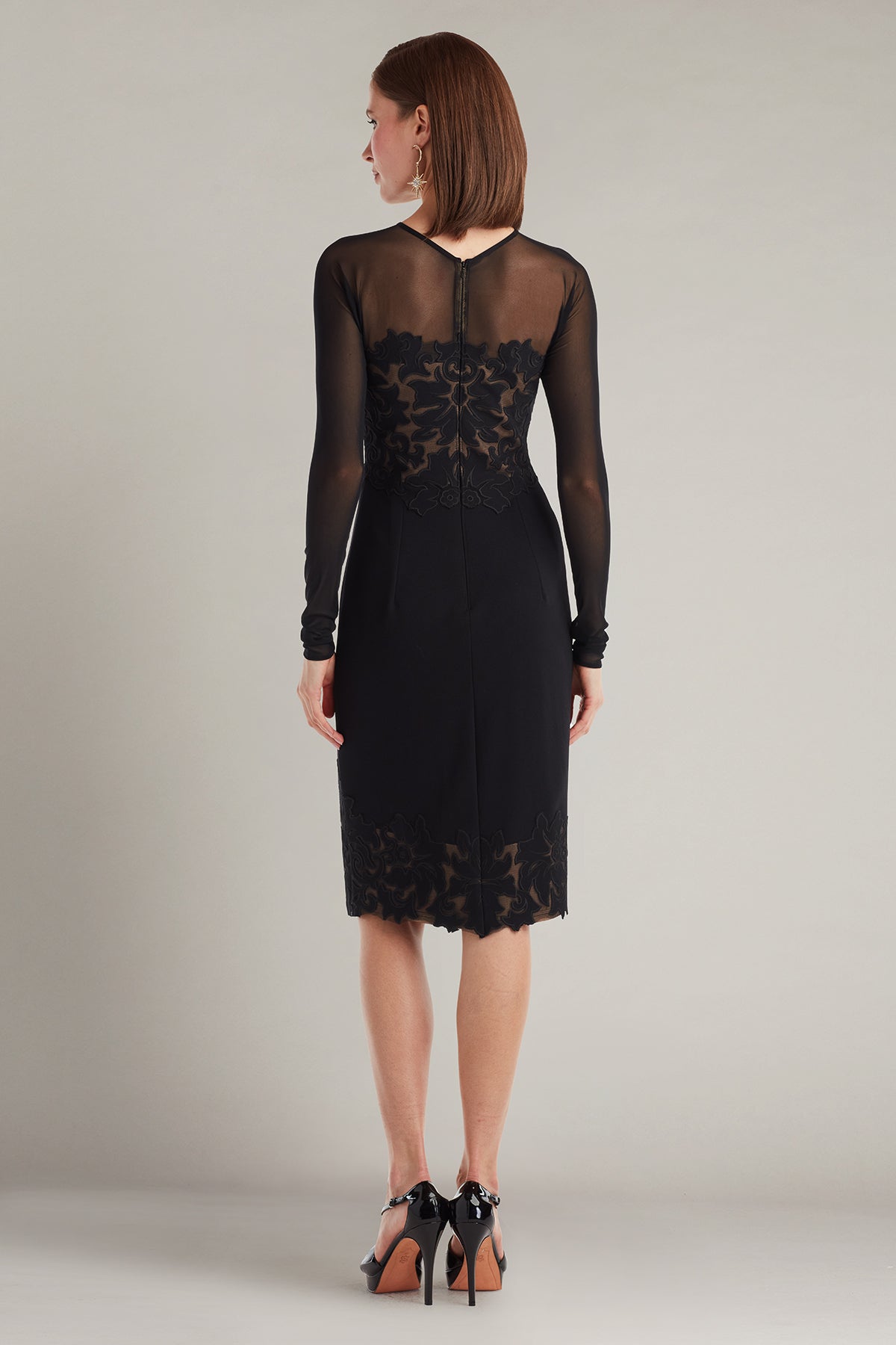 Tadashi Shoji - CIN25515M - Long Sleeve Embroidered Cocktail Dress