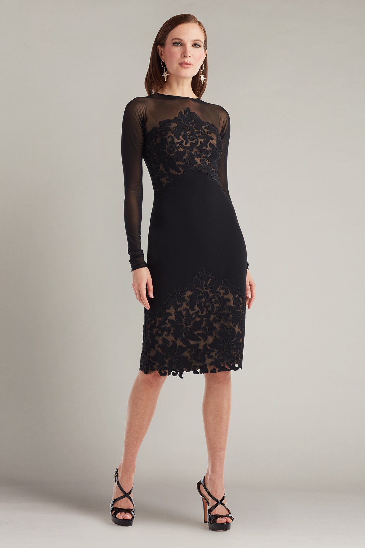 Tadashi Shoji - CIN25515M - Long Sleeve Embroidered Cocktail Dress