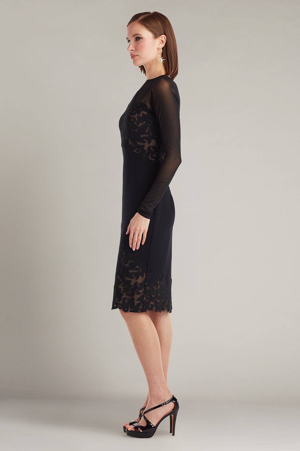 Tadashi Shoji - CIN25515M - Long Sleeve Embroidered Cocktail Dress