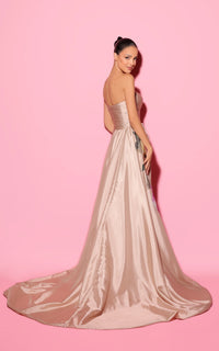 Tarik Ediz - 55112 - Strapless Ruched High-Slit Evening Gown