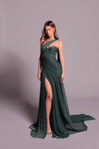 Tarik Ediz - 99041 - One-Shoulder Draped Gown with High Slit
