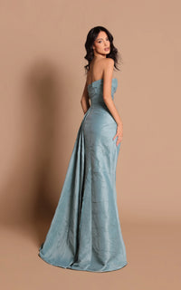Tarik Ediz - 99105 - Draped Gown with High Slit and Embellished Waist