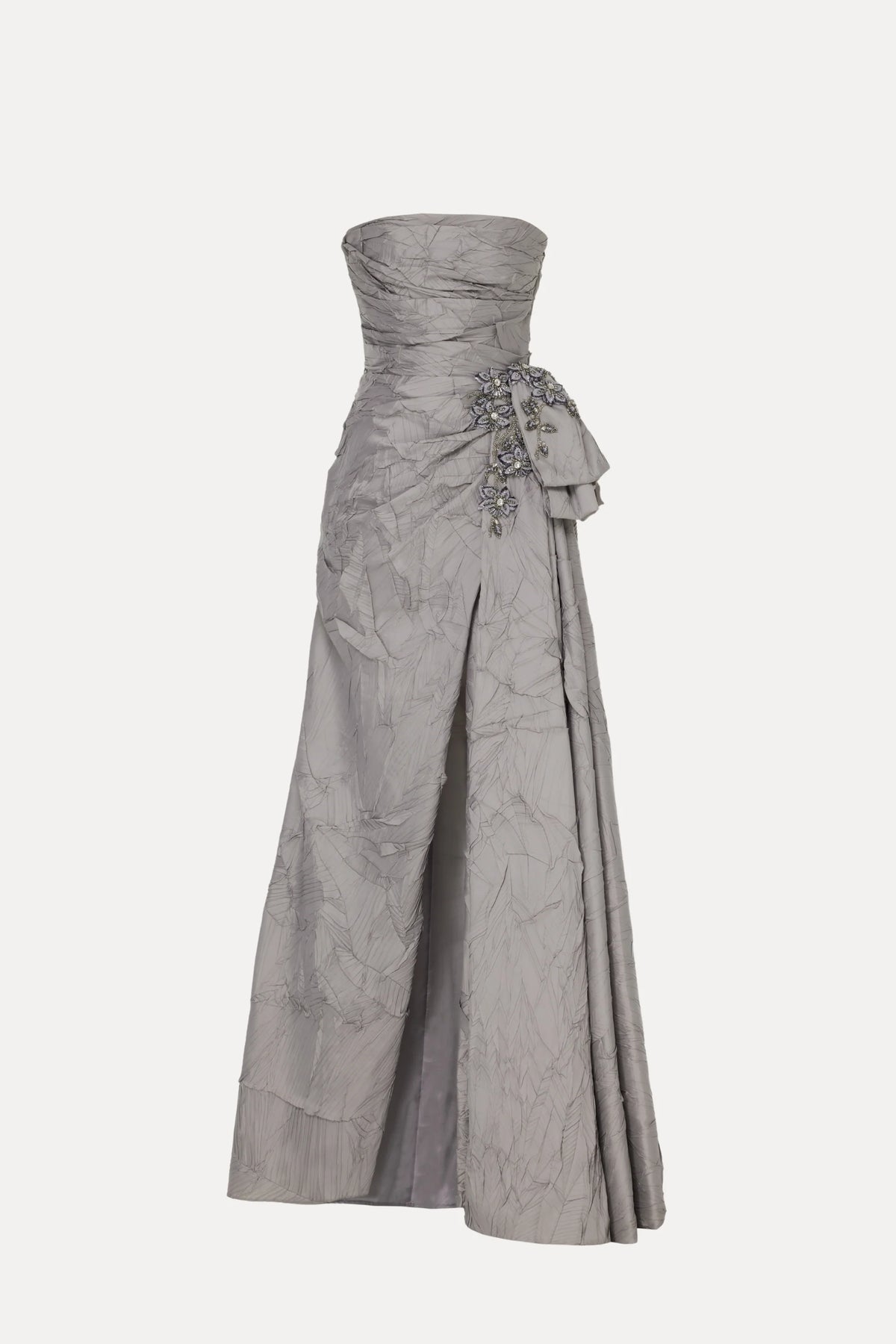 Tarik Ediz - 99105 - Draped Gown with High Slit and Embellished Waist