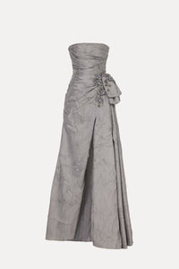 Tarik Ediz - 99105 - Draped Gown with High Slit and Embellished Waist