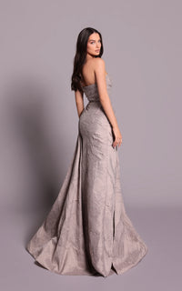Tarik Ediz - 99105 - Draped Gown with High Slit and Embellished Waist