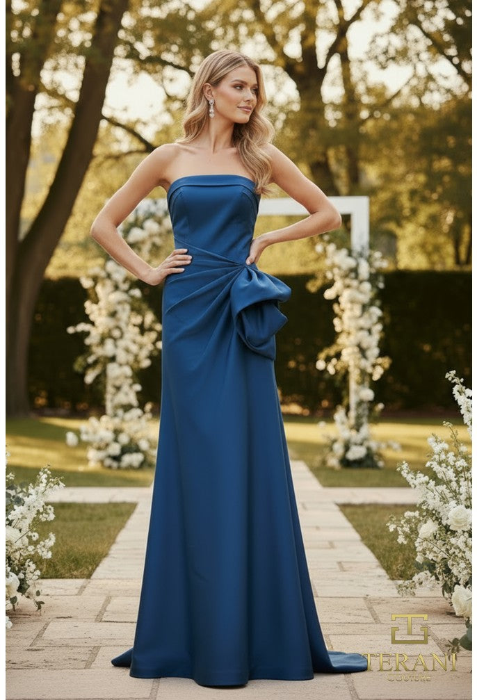 TERANI - 2111P4019 - Off-Shoulder Neckline Draped Bow Gown