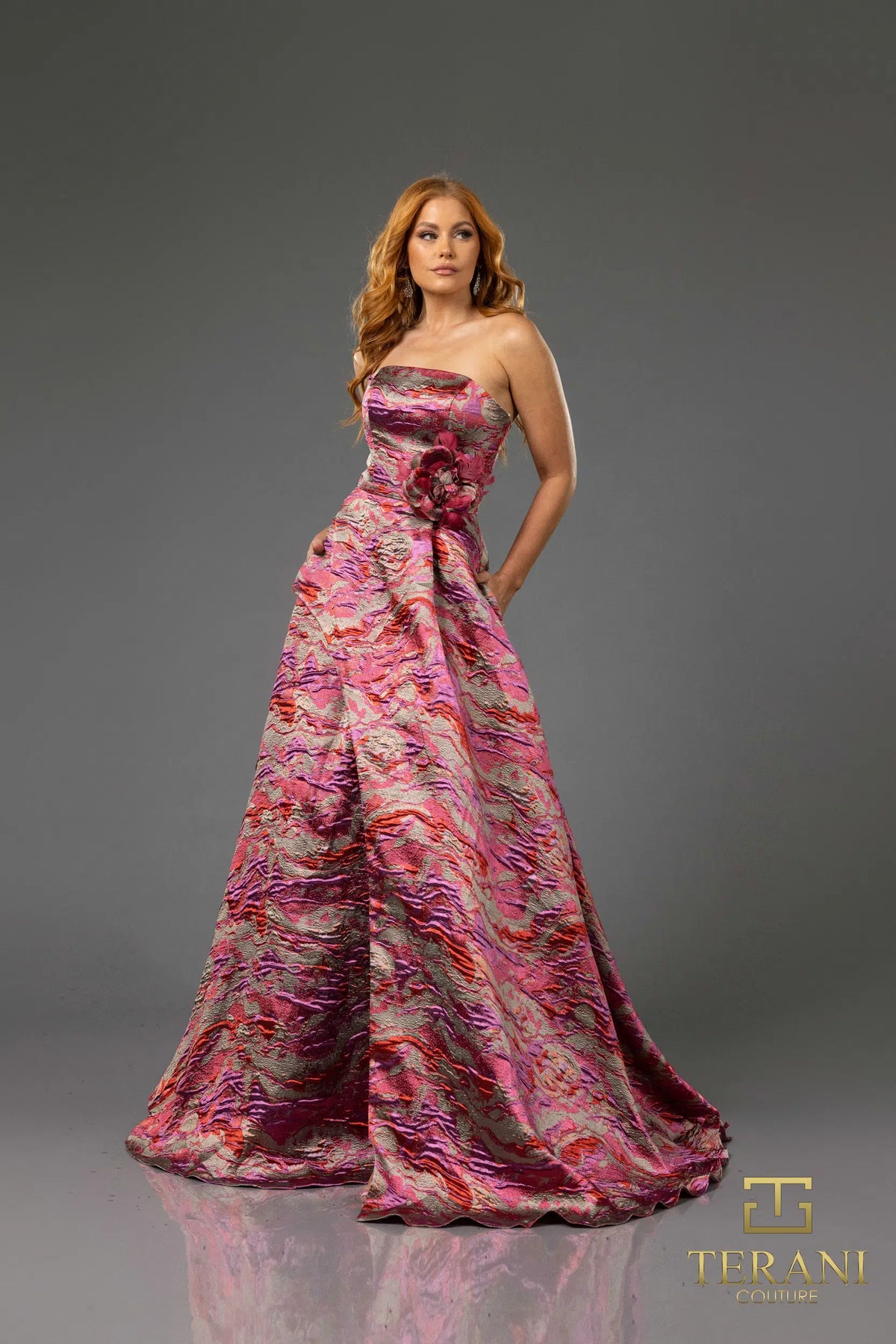 Terani 251E4269 Jacquard Ballgown with High Slit1