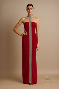 Terani - 261E6119 - Scuba Sheath Gown with Crystal Choker Detail