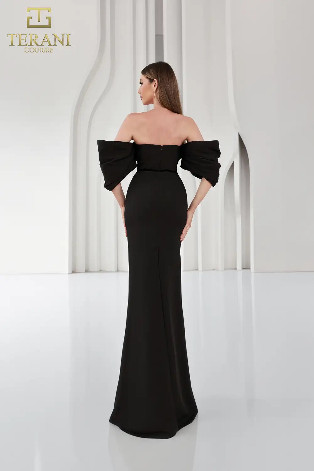 Terani Couture - 251E4204 - Off-Shoulder Matte Satin Gown Red / 10 Terani Couture - 251E4204 - Off-Shoulder Matte Satin Gown Red / 10