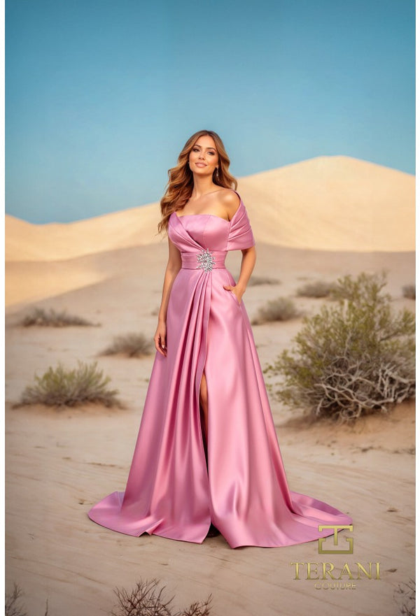 Terani Couture - 251M4441 - One-Shoulder A-Line Long Dress