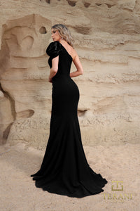 Terani Couture - 252E5514 - Fit and Flare Gown with One-Shoulder Draped Detail