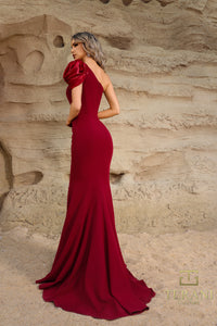 Terani Couture - 252E5514 - Fit and Flare Gown with One-Shoulder Draped Detail