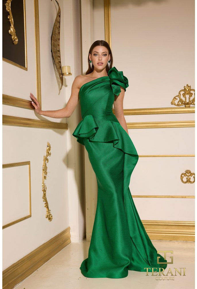 Terani Couture - 252E5546 - Fit and Flare Gown with Peplum Detail Madeline's Boutique Boca Raton Terani Couture - 252E5546 - Fit and Flare Gown with Peplum Detail Madeline's Boutique Boca Raton