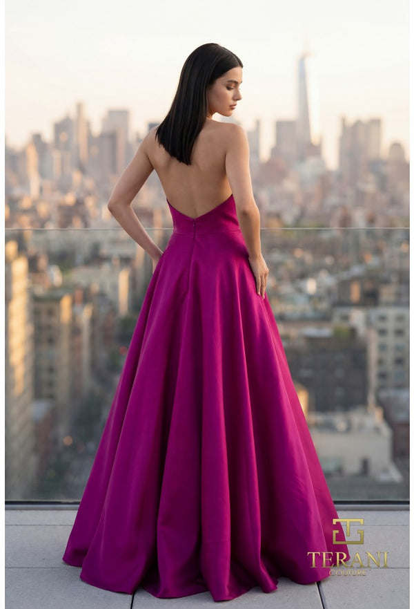 Terani Couture  - 261E6544 - Strapless Floral Appliqué Evening Gown