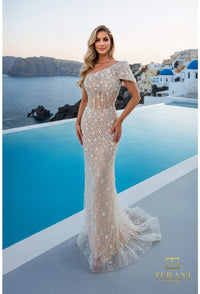 Terani Couture - 261GL6756 - One-Shoulder Gown with Illusion Bodice