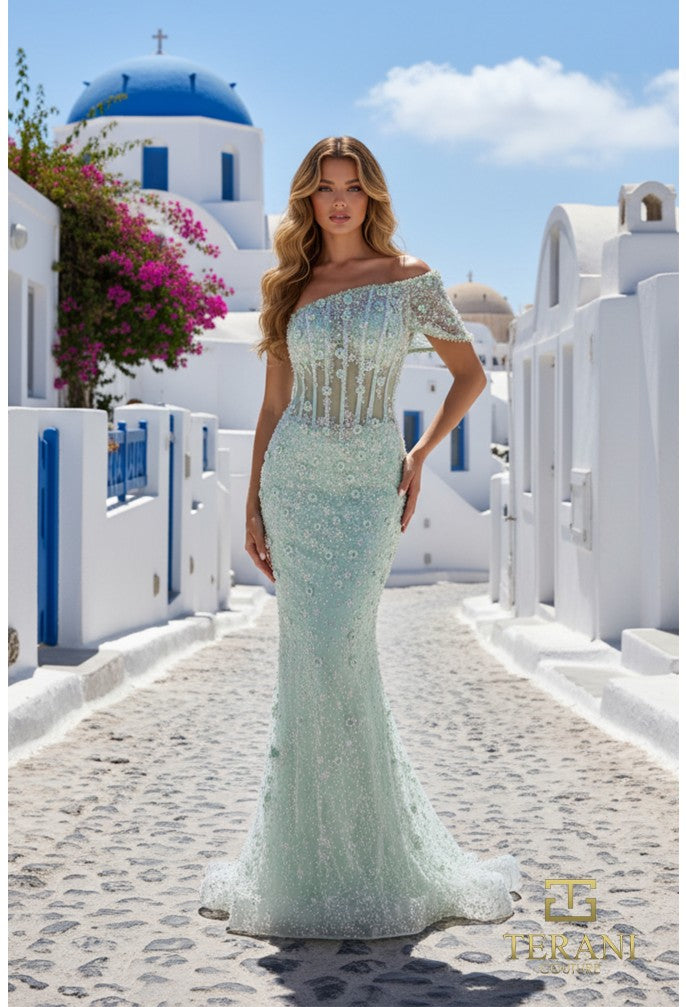 Terani Couture - 261GL6756 - One-Shoulder Gown with Illusion Bodice