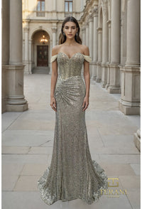 Terani Couture - 261P6106 - Off-the-Shoulder Embellished Evening Gown