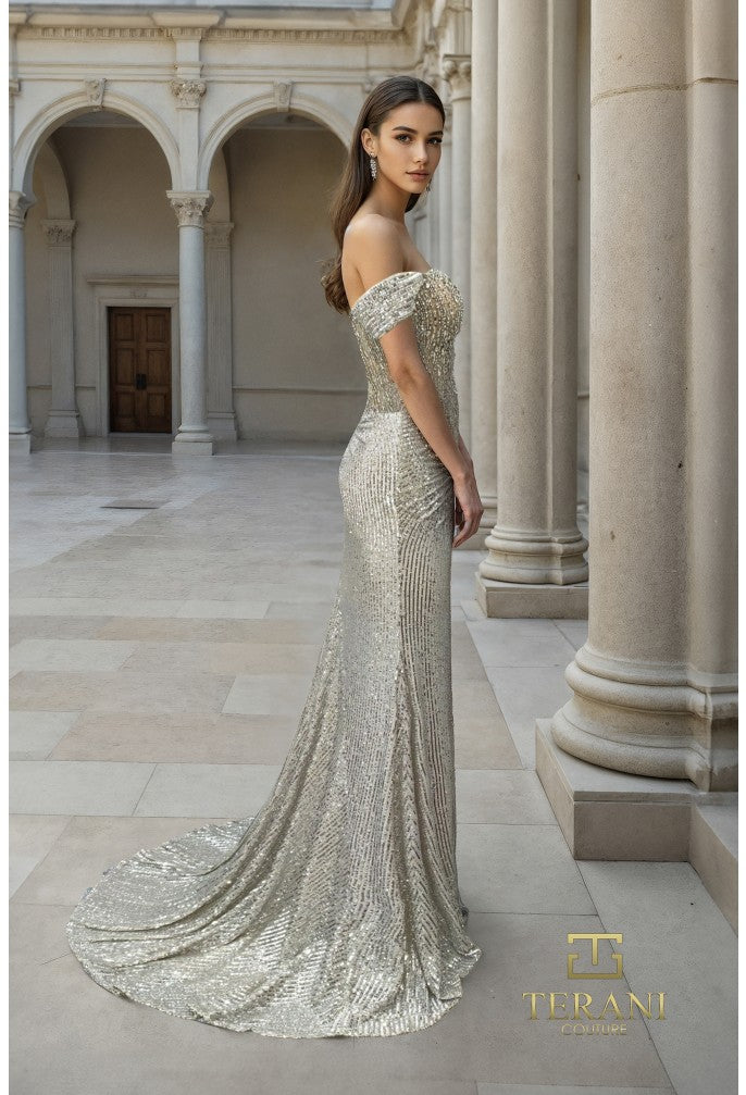 Terani Couture - 261P6106 - Off-the-Shoulder Embellished Evening Gown