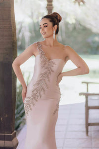 Terani Couture Style 232E1231 Mikado Evening Dress - Sleeveless sheath silhouette with intricate beaded embroidery, perfect for special occasions and for the Mother of the Bride or Groom.  Available at both Madeline's Boutique locations in Toronto, Canada and Boca Raton, Florida.