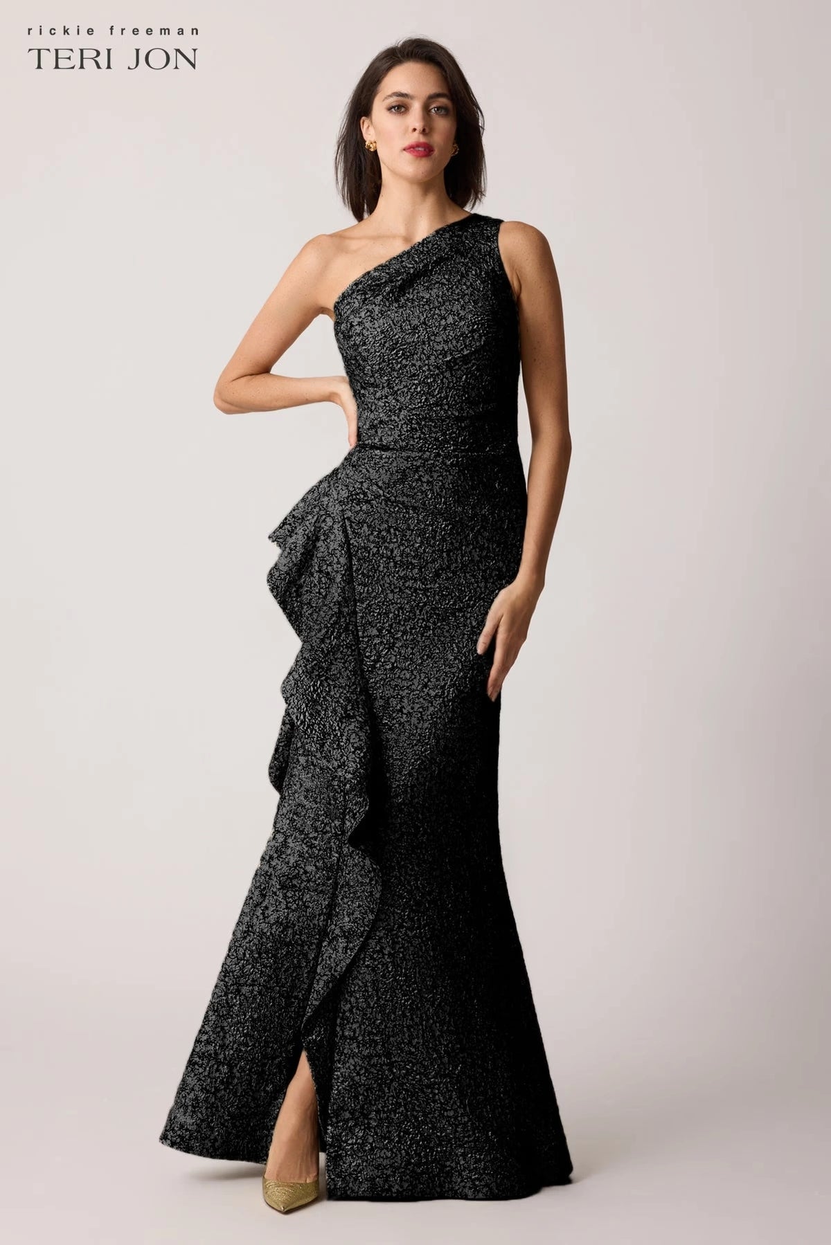Teri Jon - 217028 - One-Shoulder Jacquard Evening Gown Madeline's Boutique Boca Raton Teri Jon - 217028 - One-Shoulder Jacquard Evening Gown Madeline's Boutique Boca Raton