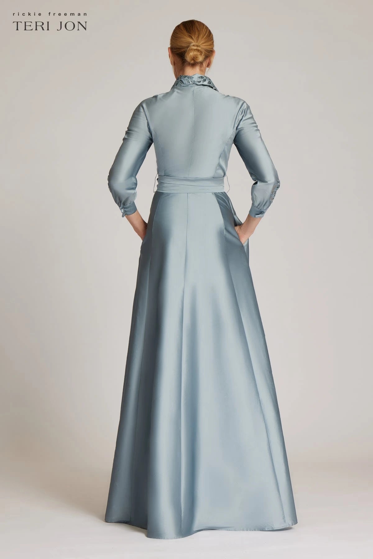 Teri Jon - 229023 - Taffeta Gown with Eyelet Sleeve and Collar Madeline's Boutique Boca Raton Teri Jon - 229023 - Taffeta Gown with Eyelet Sleeve and Collar Madeline's Boutique Boca Raton