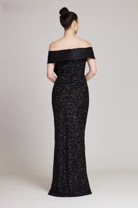 Teri Jon 249006 Sequin Off-the-Shoulder Evening Gown, glamorous gown with sequin detailing, perfect for evening events and mother of the bride occasions.