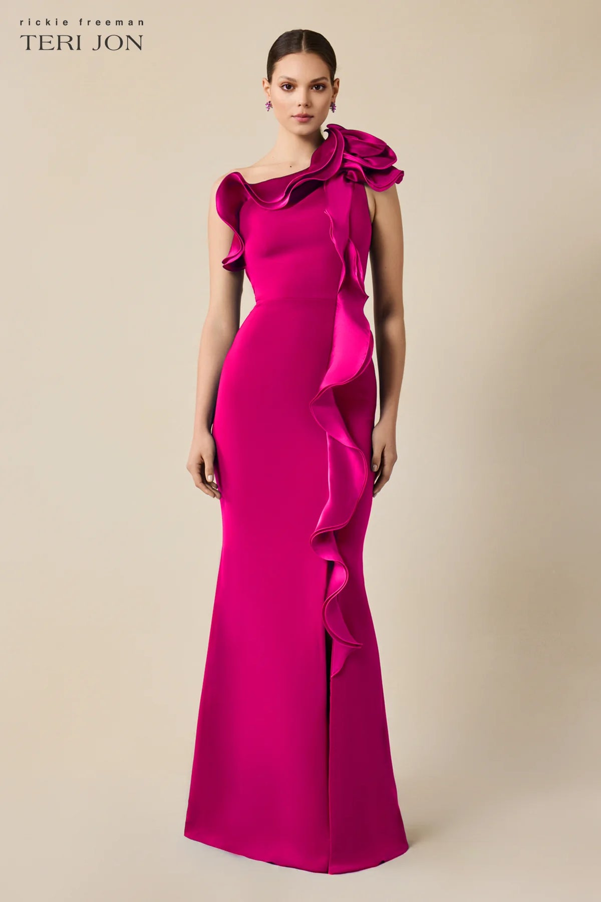 Teri Jon - 249043 - One-Shoulder Gown with Cascading Ruffle Detail Teri Jon - 249043 - One-Shoulder Gown with Cascading Ruffle Detail