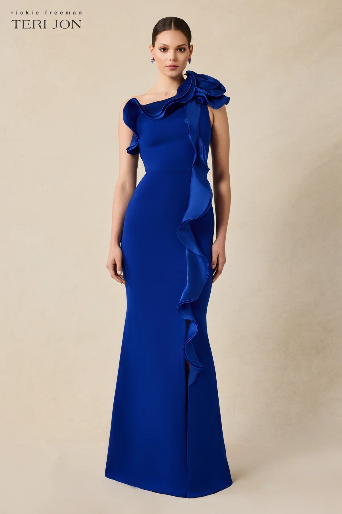 Teri Jon - 249043 - One-Shoulder Gown with Cascading Ruffle Detail Madeline's Boutique Boca Raton Teri Jon - 249043 - One-Shoulder Gown with Cascading Ruffle Detail Madeline's Boutique Boca Raton