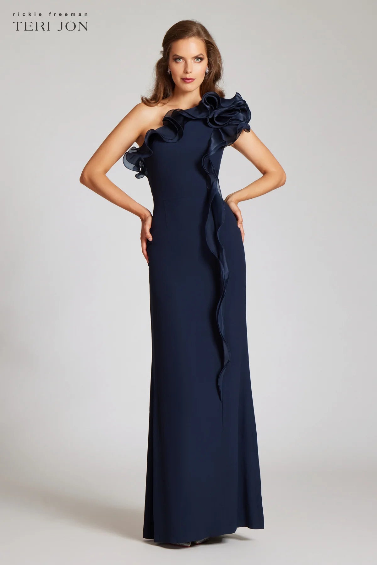 teri jon blue dress 259089 in Sky Sophisticated and breathtaking this one shoulder evening dress stuns Teri Jon One Shoulder Jacquard