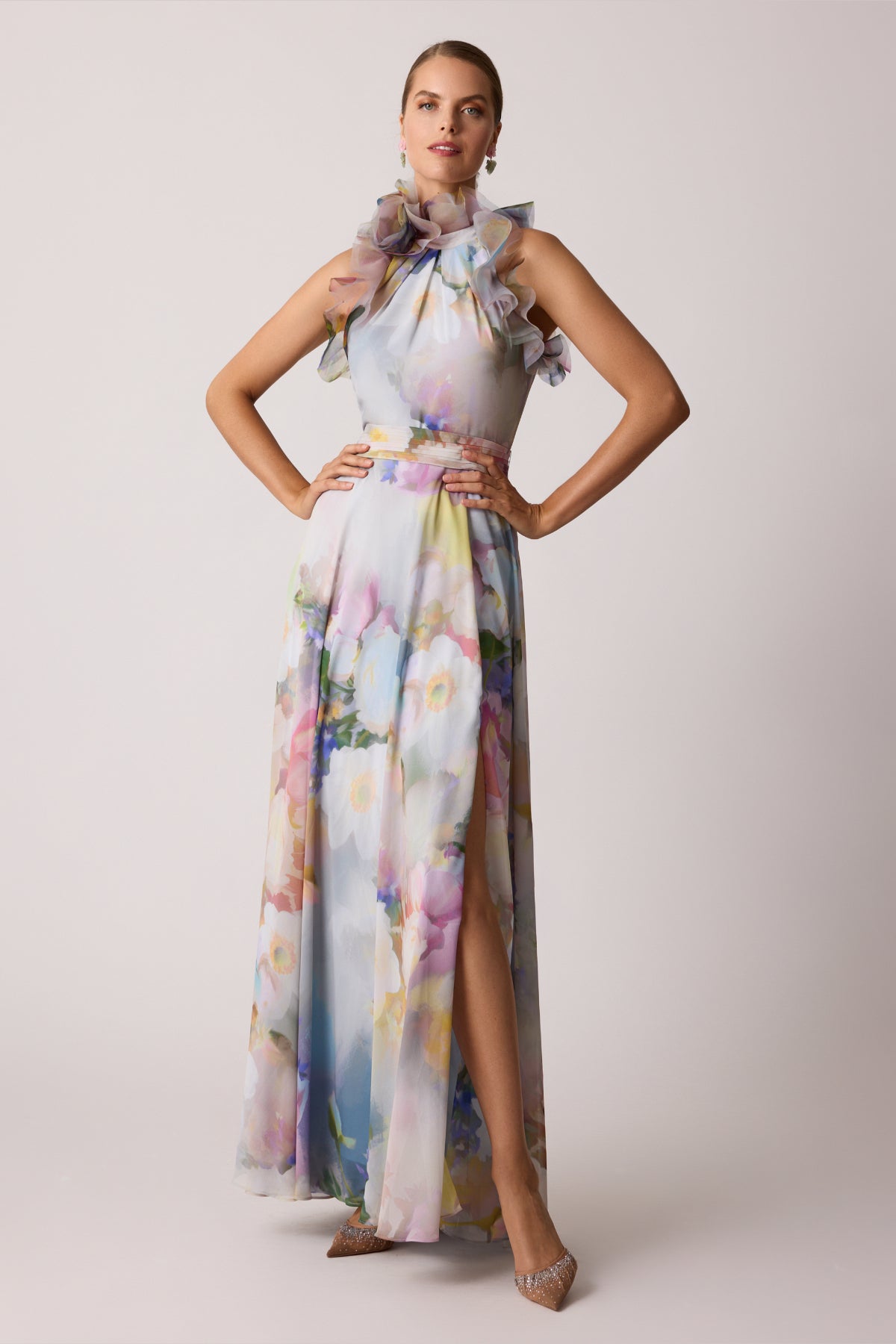 Teri Jon - 259059 - Chiffon Watercolor Organza Halter Gown