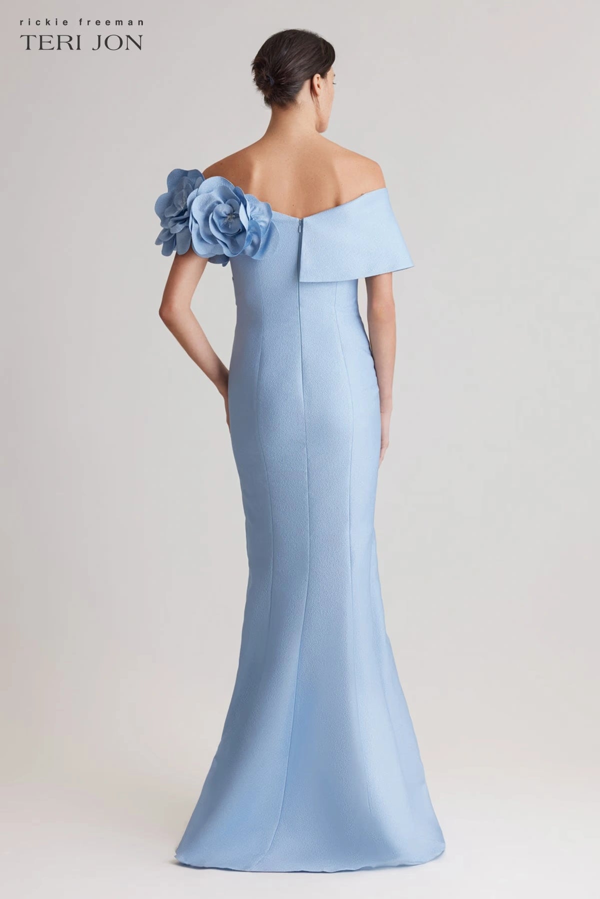 Teri Jon Pebble Jacquard 3D Flower Gown - Berry