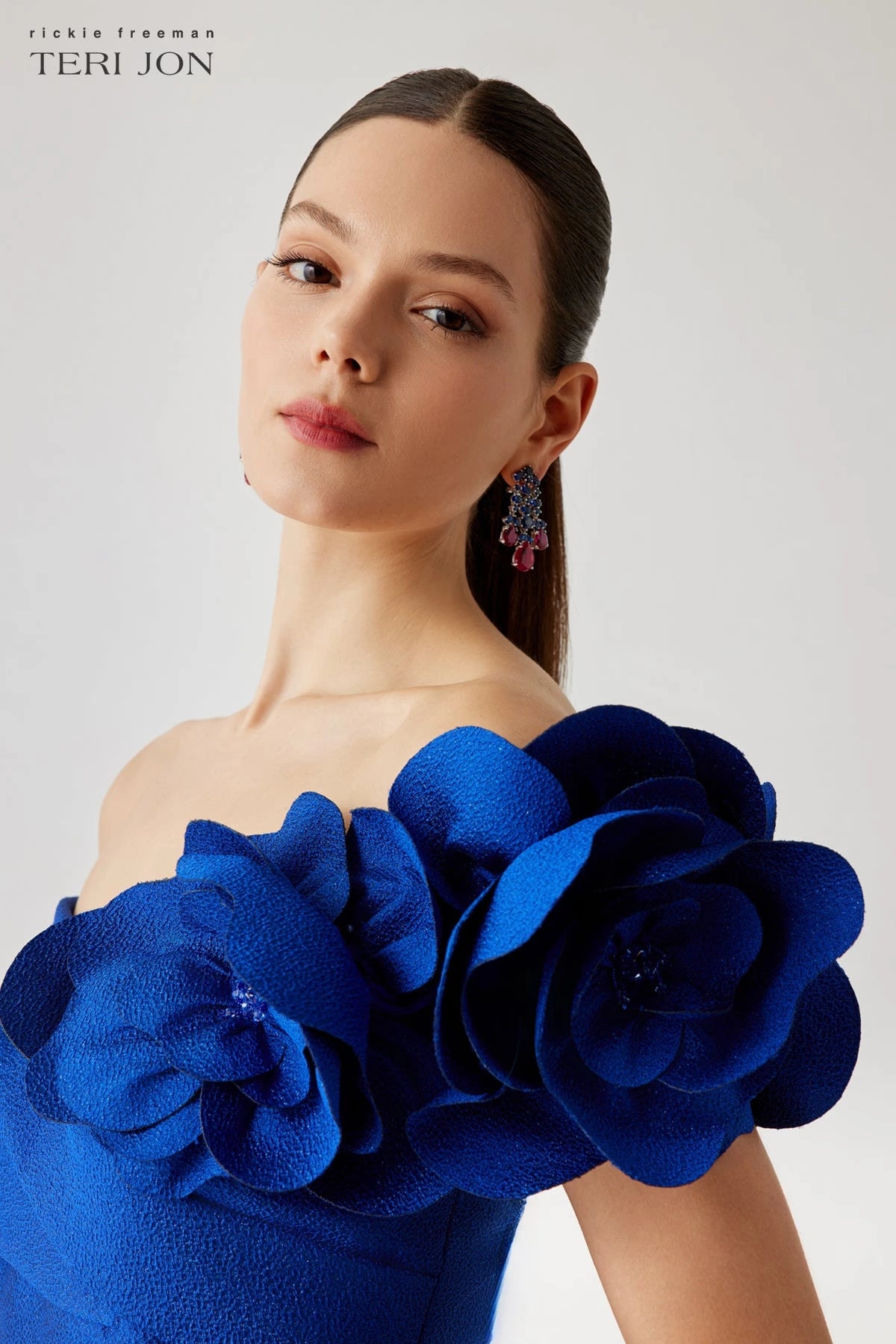 Teri Jon - 259075 - Off-Shoulder Floral Accent Evening Gown