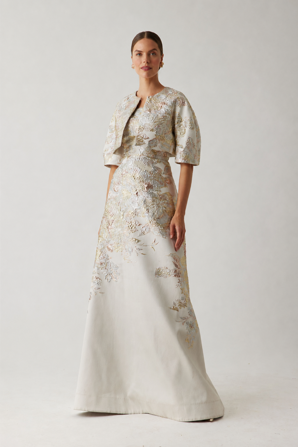 Teri Jon - 267009 - Strapless Floral Gown with Matching Bolero