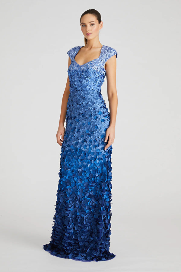 Theia Chelsea Ombre Petal Gown: Hand-Embellished Elegance