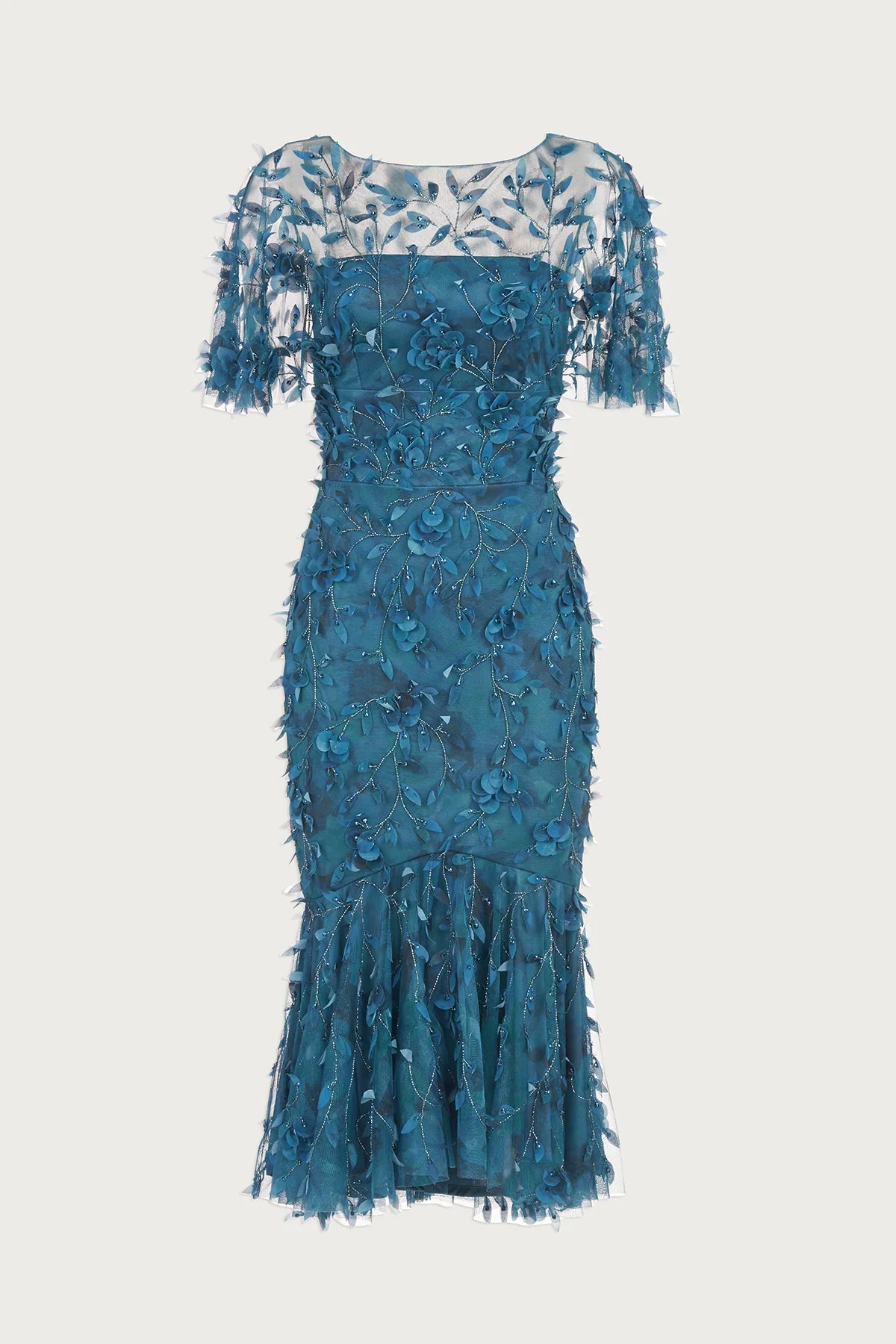 Theia Women's Sloane Petal Tulle Cocktail Dress - Deep Sea - Size 16 Theia Women's Sloane Petal Tulle Cocktail Dress - Deep Sea - Size 16