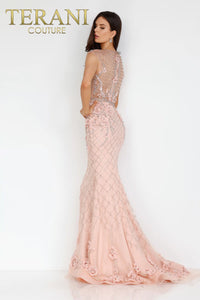 Terani - 1722GL4488 - 3D Floral Applique Beaded Evening Dress