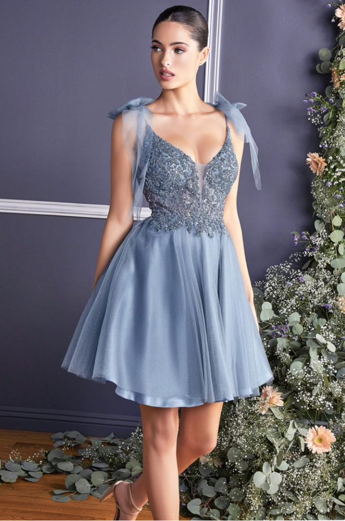 Ladivine - CD0174 - A-Line Short Tulle Dress | MADELINE'S BOUTIQUE Smoky Blue / L Ladivine - CD0174 - A-Line Short Tulle Dress | MADELINE'S BOUTIQUE Smoky Blue / L