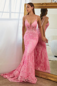Ladivine - CC2189 - Fitted Mermaid Gown With Print Embellishment