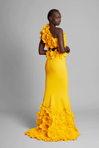 Greta Constantine - Degas - One-Shoulder Floral Appliqué Gown