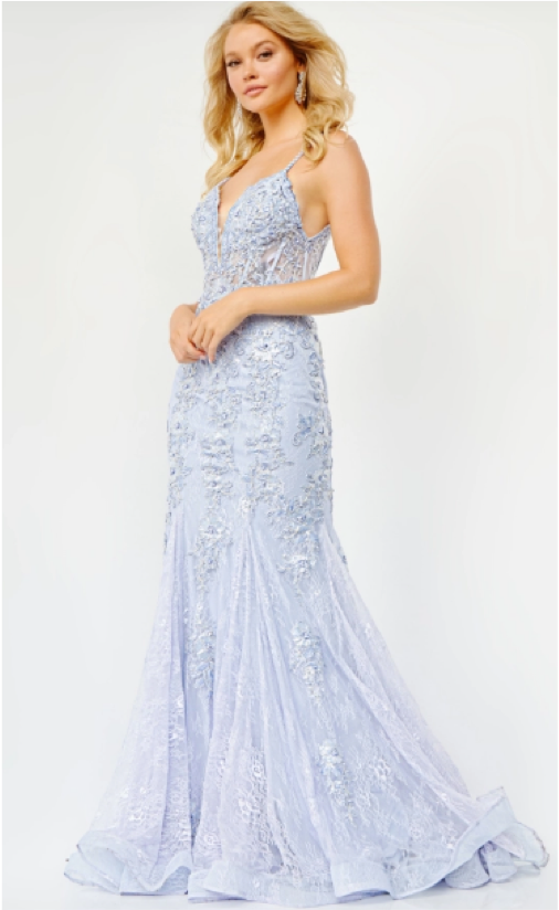 JVN - JVN06475 - Blue Plunging Neckline Prom Dress