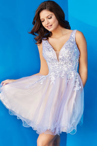 JVN JVN22516 Embellished Bodice Short Cocktail Dress - A chic and playful cocktail dress featuring an embellished bodice for a touch of glamour and sparkle, perfect for homecoming or a bat mitzvah celebration.