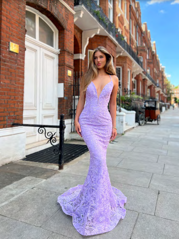 Jadore JX6095 Plunging V-Neck Mermaid Evening Dress - A captivating mermaid evening dress with a plunging v-neckline, perfect for evening events.