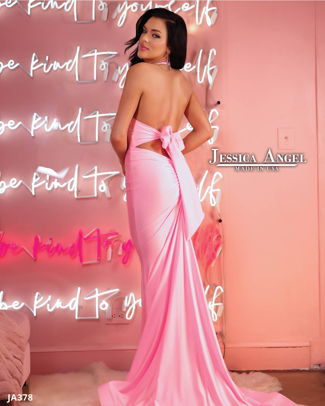 Jessica Angel - 378 - Halter Neck Gown With Center Back Skirt Ruching Berry Blush / XS Jessica Angel - 378 - Halter Neck Gown With Center Back Skirt Ruching Berry Blush / XS