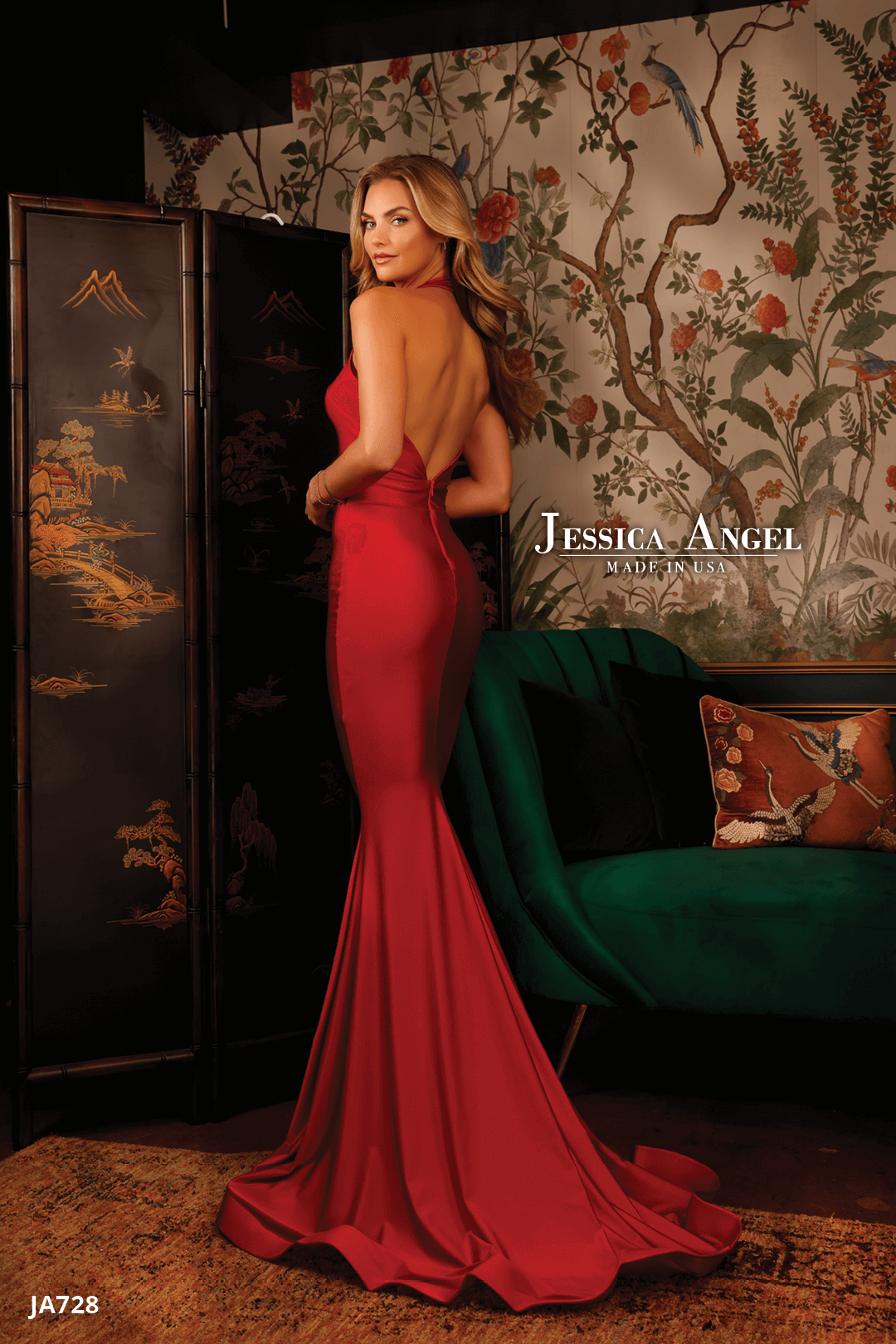 JESSICA ANGEL - 728 - Halter Gown with Plunging V-Neckline Dark Red / XL / Jersey JESSICA ANGEL - 728 - Halter Gown with Plunging V-Neckline Dark Red / XL / Jersey