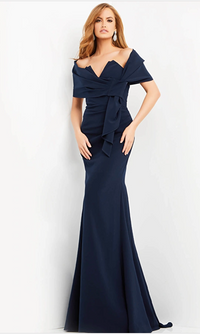 Jovani 06403 Mermaid Trumpet Evening Gown - A figure-flattering mermaid/trumpet gown with a train, perfect for special occasions and black-tie events, complete with a matching shawl.
