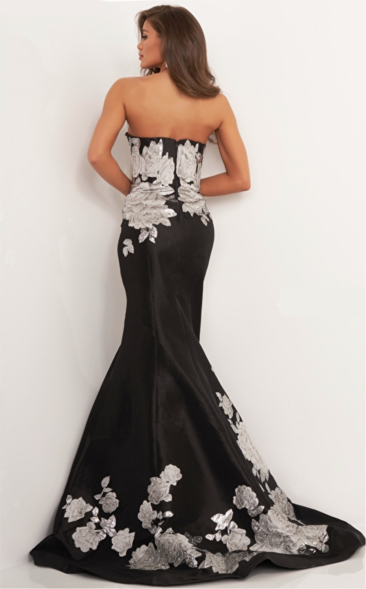 Jovani - 3917 - Black Silver Floral Mermaid Evening Dress