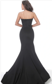 Glamour in Motion - Jovani Dress 94366: A Stunning Stretch Scuba Evening Gown with Side Slit, Train, and Strapless Bodice for Black Tie, Special Occasions, or Mother of the Bride/Groom. Get Red Carpet Ready