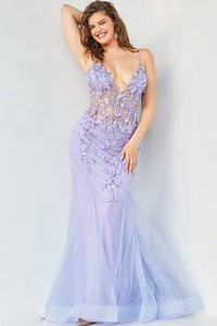 Jovani - 05839: Floral Embellished Evening Gown with Sheer Bodice